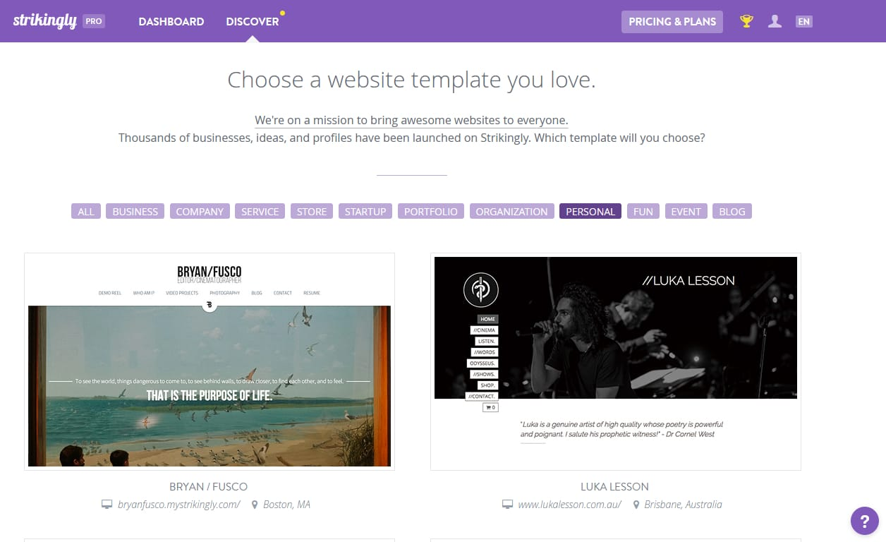 List of Strikingly users' website List of Strikingly users' website